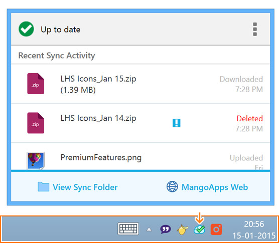 Users can launch the sync summary window by simply clicking on the icon.
