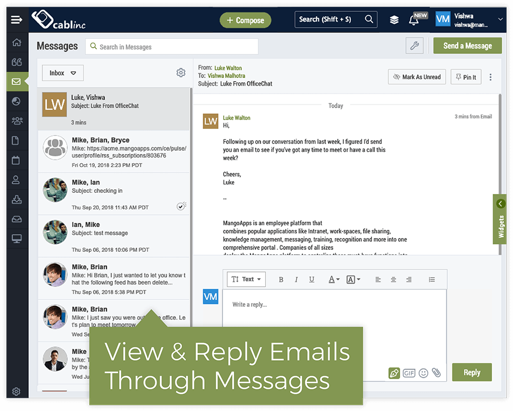 Private messages replace email for internal communication MangoApps