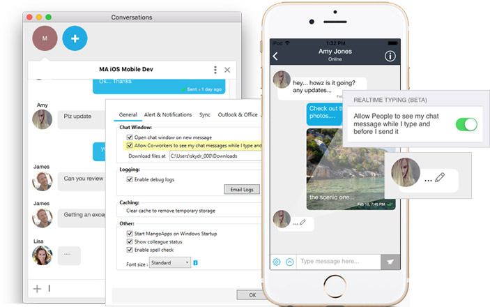 Hyper real time messaging from desktop and mobile apps
