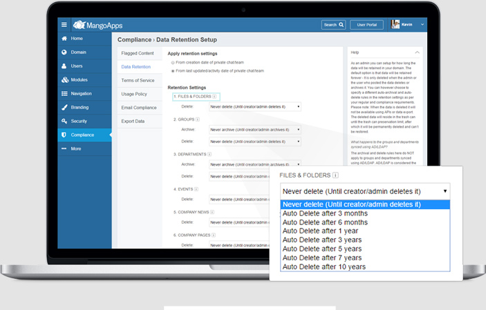 Files storage, retention and backup