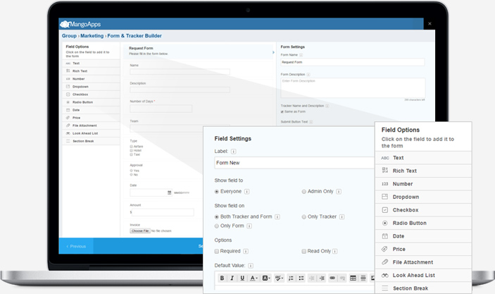 Building web forms can be hard. MangoApps form designer makes it easy.