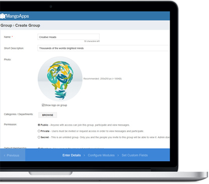 Anyone can create a new group with a easy to use wizard