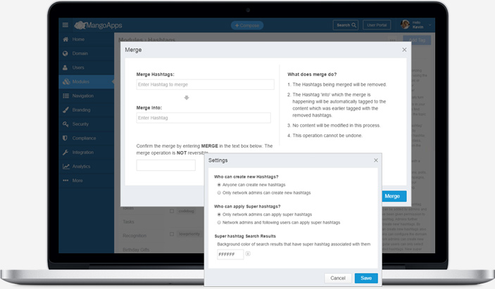 Great admin controls for management of hashtags