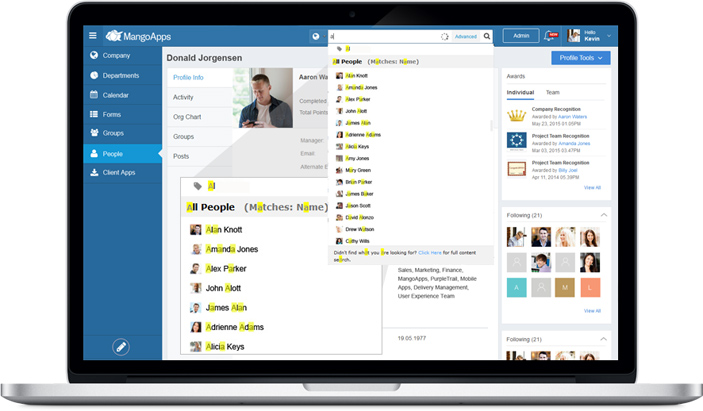 Quickly jump to an employee profile