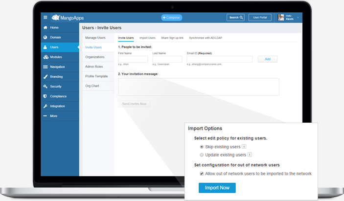 Multiple ways to invite employees into your network