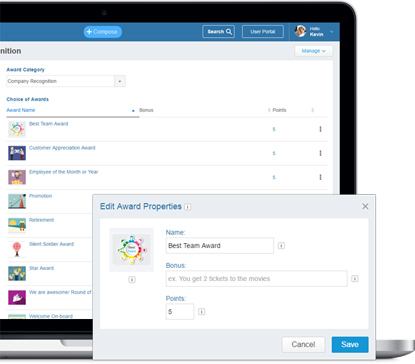 Assign custom points and bonus to any award as per your company policy