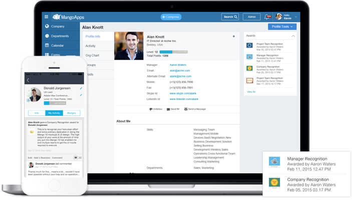 Employee awards and endorsements highlighted on profile