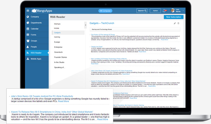 Full page view of your RSS reader app