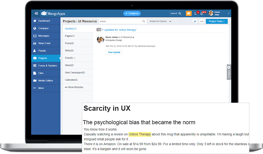 Pages are instantly indexed and searchable