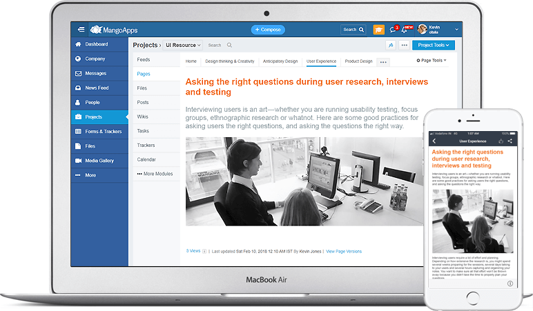 Use pages to document important team information