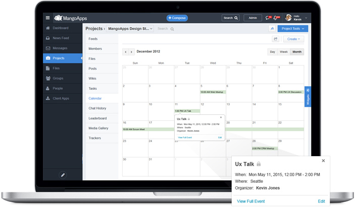 Project calendar to plan events and milestones