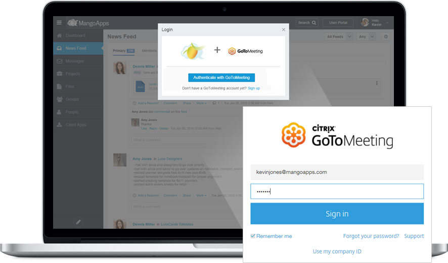 Conduct online team meetings with integrated GoToMeeting or Join.Me services