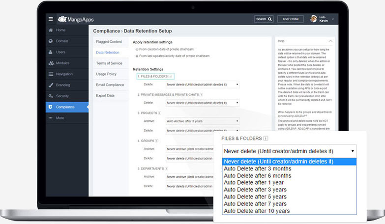 Files storage, retention and backup