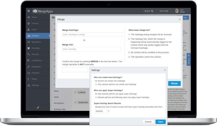 Great admin controls for management of hashtags