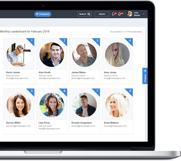 Monthly & all time leaderboards showcase engaged employees