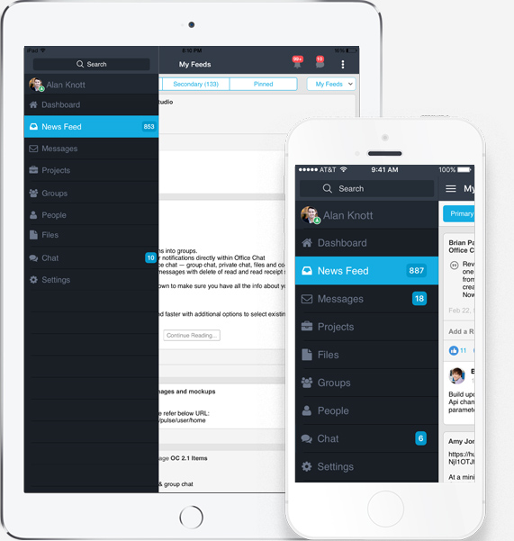 Mobile employee gets access to News Feed, private messages, projects, groups and more