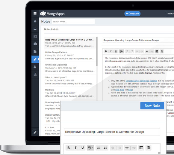 With 1-click create a new note or edit an existing one