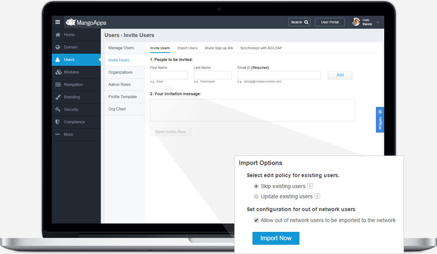 Multiple ways to invite employees into your network
