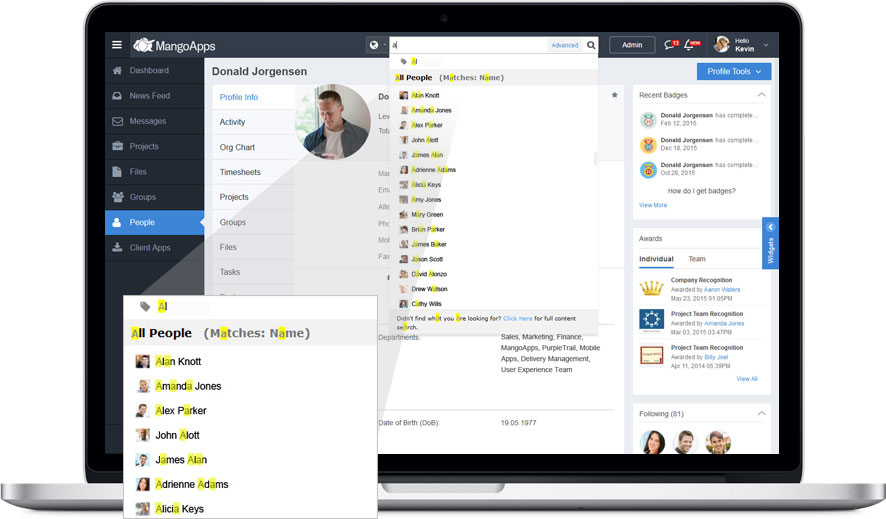 Quickly jump to an employee profile