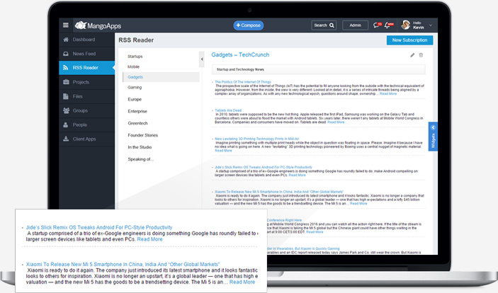 Full page view of your RSS reader app