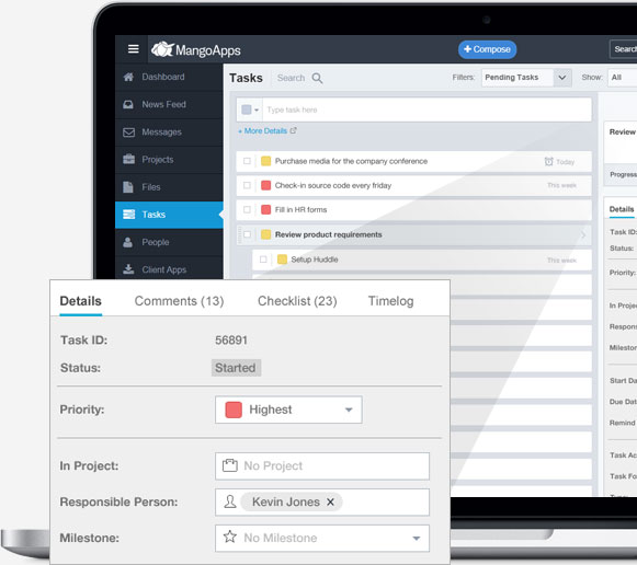 Due dates, conversations, files, checklist & timelog for each task all at one place so you are in control