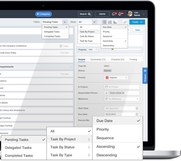 Filtering and sorting options to get the tasks view that you are looking for