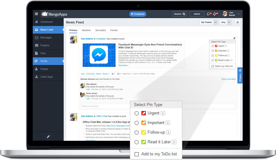 Directly create a to-do from news feed No copy/paste. No re-entry.