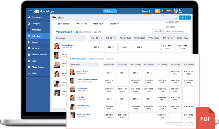 Allows Employees to Easily Print their Schedule
